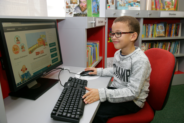 Joaqin, age 7 explores the new Mission Shakespeare challenges. ©Cheryl Doshi:Shakespeare Birthplace Trust